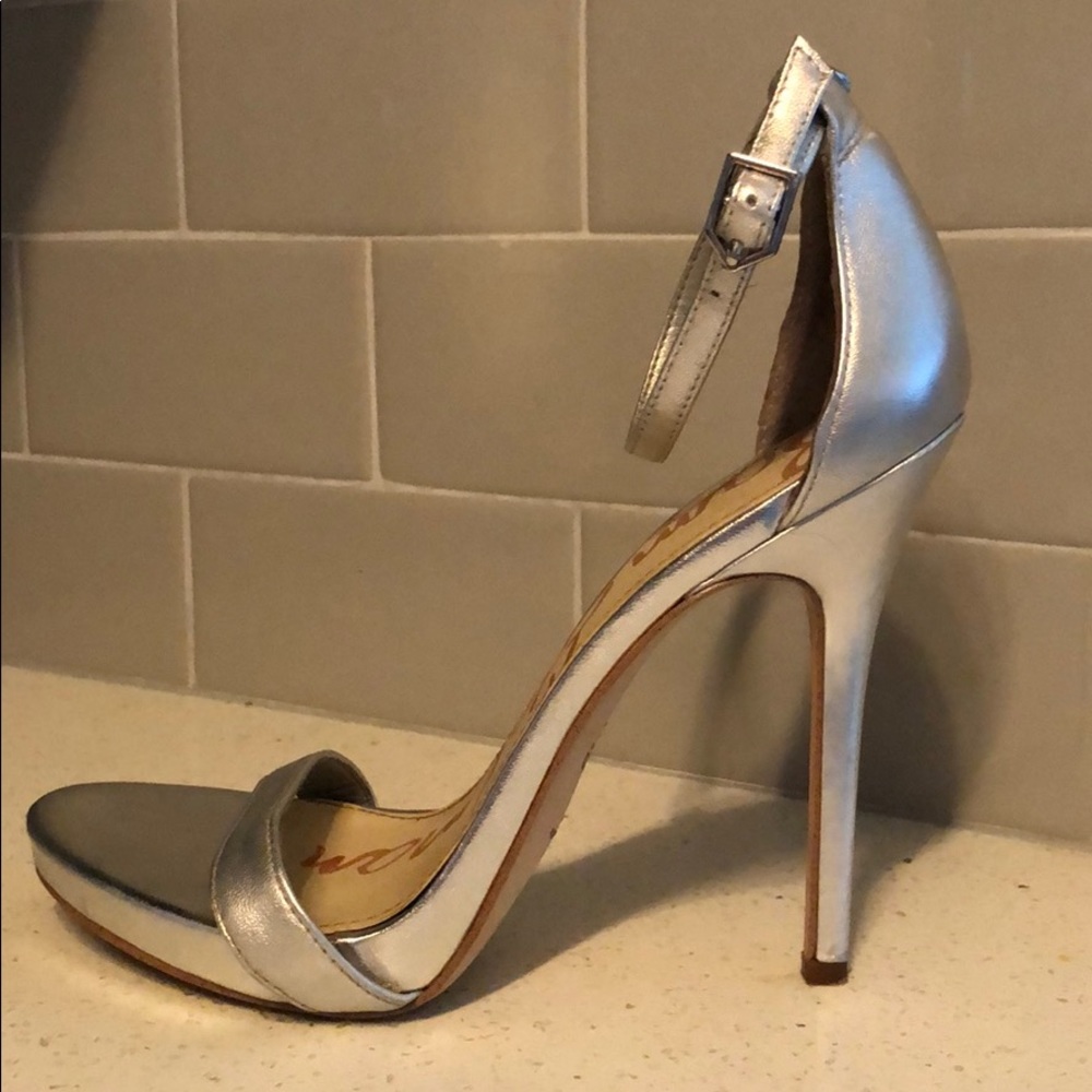 Sam Edelman ankle strap silver heels
